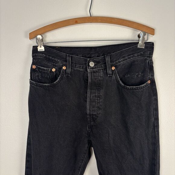 Levi 501 Women’s Button Fly Jeans Distressed Holes Washed Black W28 L30 - Picture 3 of 8